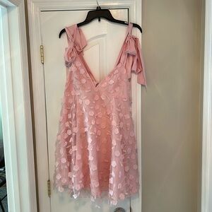 Pink dress; tulle with flowers embroidered over polyester; XL but size 12